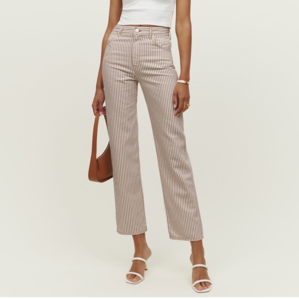 Reformation Cowboy Striped High Rise Straight Jeans